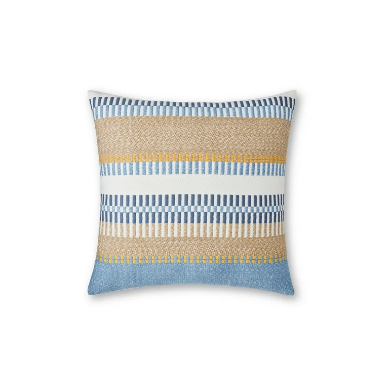Better Homes & Gardens 18" x 18" Blue Multi-Stripe Outdoor Pillow | Walmart (US)