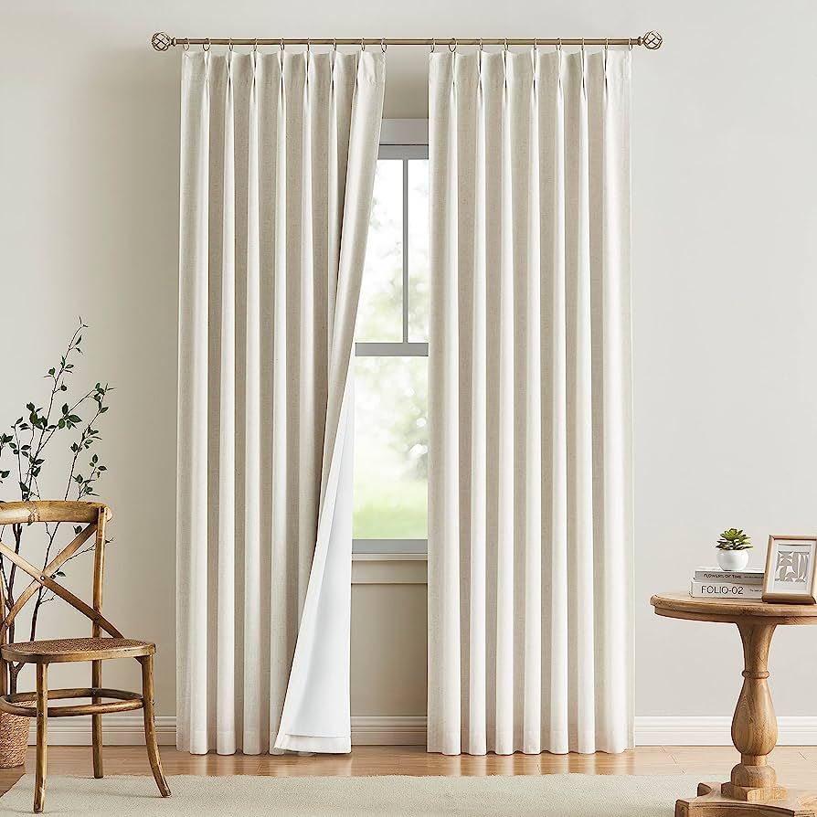Amazon.com: Vision Home Natural Pinch Pleated Full Blackout Curtains Linen Blended Room Darkening... | Amazon (US)