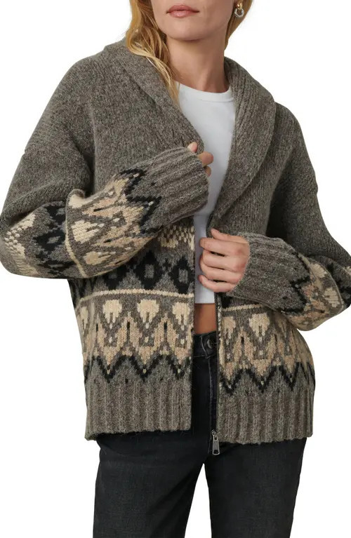 Joe's The Inga Fair Isle Zip Front Cardigan in Charcoal Brown Fai at Nordstrom, Size X-Large | Nordstrom