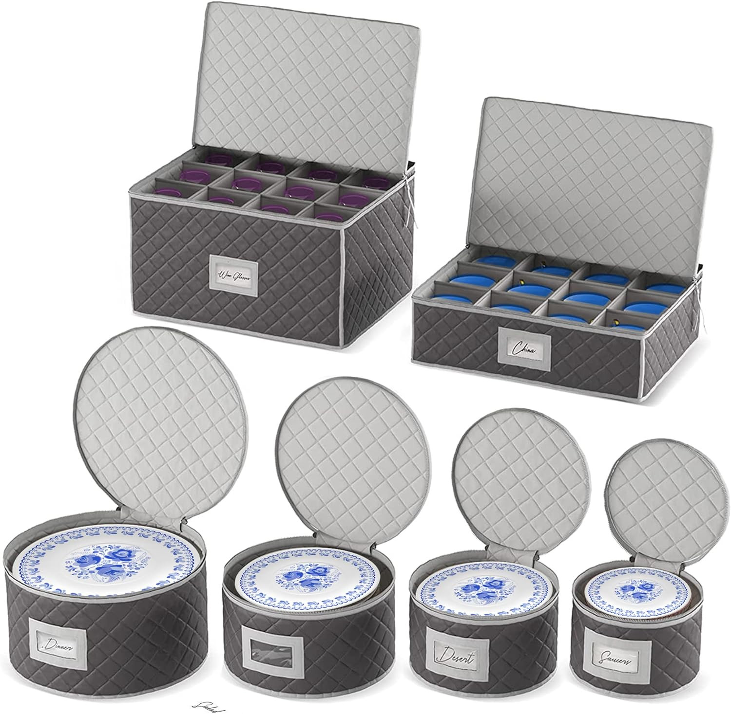 ﻿Woffit China Storage Containers - 6 Pack, Quilted Dinnerware & Stemware Set Bins for Packin... | Amazon (US)