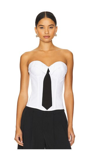 GUIZIO Chrys Pinstripe Corset in White. - size XXS (also in M, S, XS) | Revolve Clothing (Global)