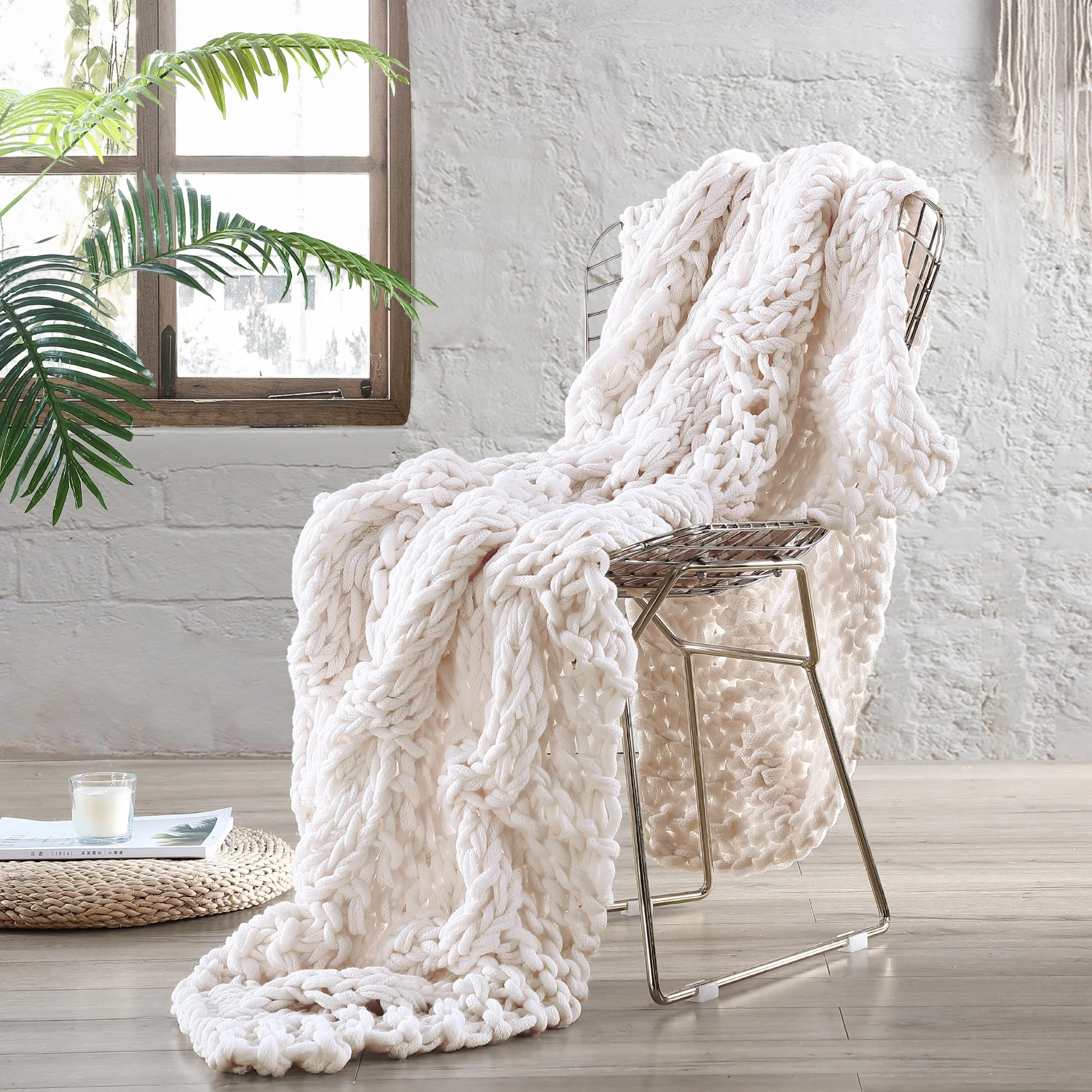 Modern Threads Chunky Knit Adult Throw Blanket, 50" x 60", Reina, Cream | Walmart (US)