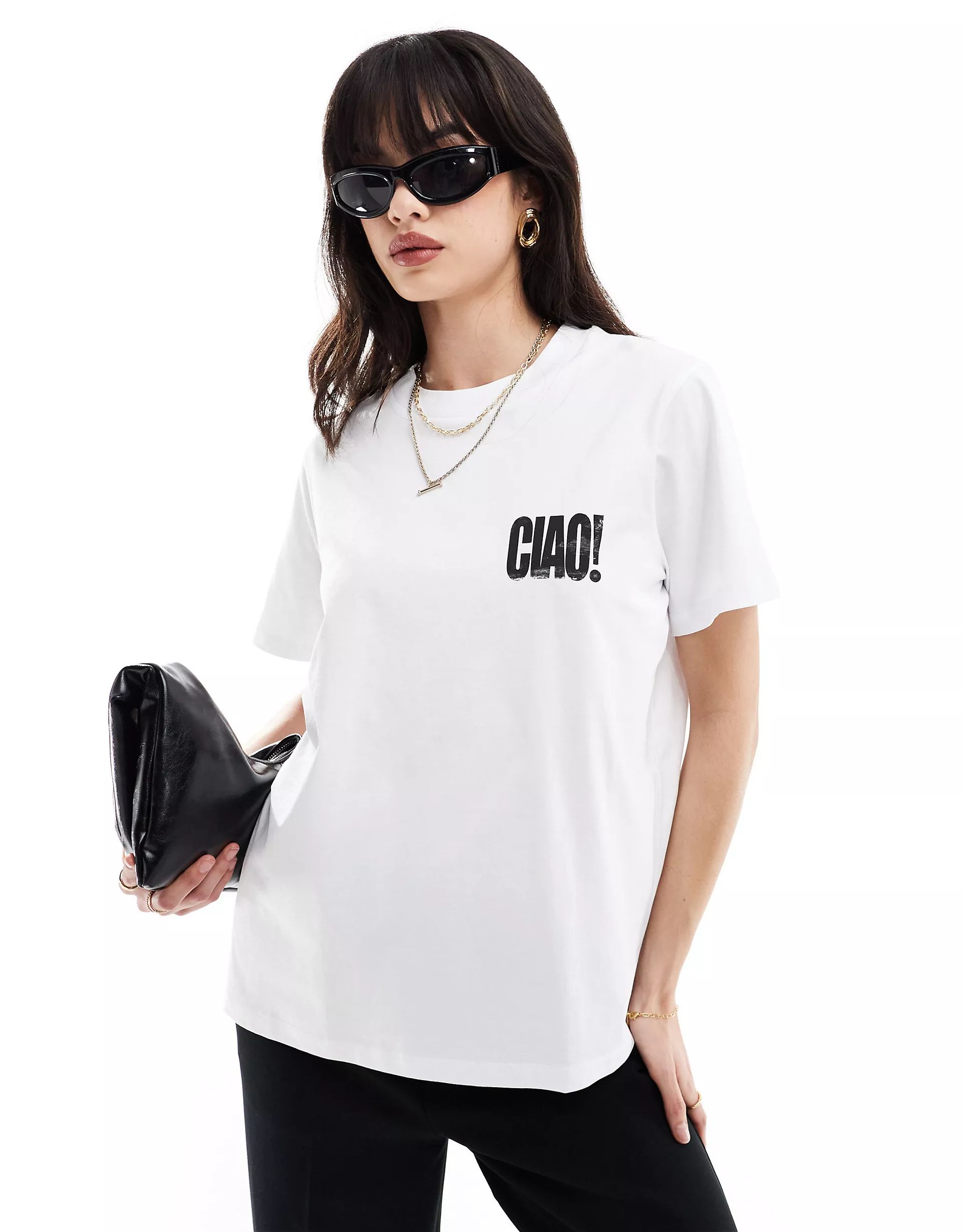 ASOS DESIGN regular fit t-shirt with ciao chest graphic in white | ASOS (Global)