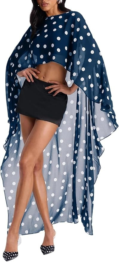 ROAONOCOMO Women Chiffon Cape Poncho Polka Dot Sheer Mesh Shawl Wrap Evening Dress Cover Up Elega... | Amazon (US)