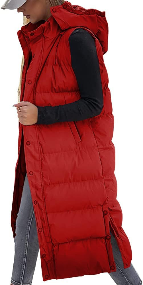 Grlasen Womens Long Puffer Vest Hooded Sleeveless Winter Coats Quilted Warm Zip Up Padded Outerwe... | Amazon (US)