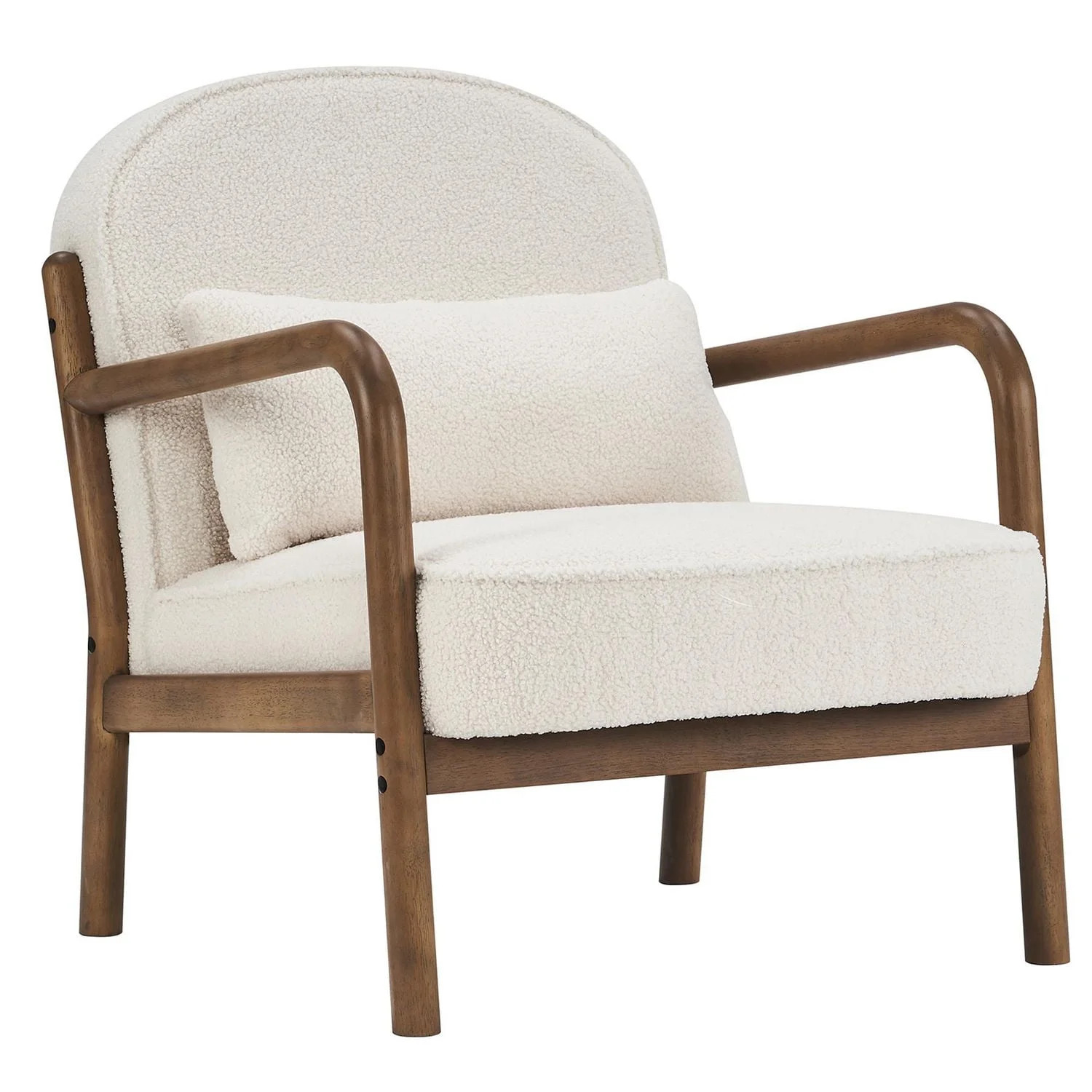 Mid-Century Modern Boucle Fabric Accent Chair, Fabric - White & Walnut | Walmart (CA)