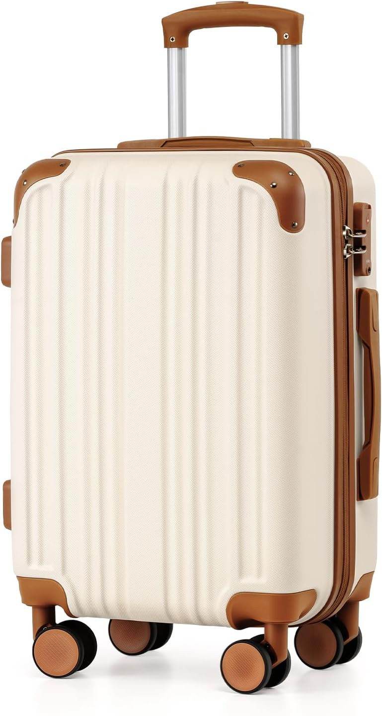 Coolife Luggage, Lightweight and Durable Hardshell, 20 in, apricot white | Amazon (US)