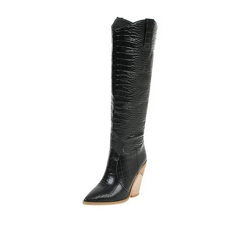 eileial Cowboy Boots for Women Comfortable Womens Embroidered Western Cowgirl Knee High Boots Zipper Heel Retro Tall Boots(Black 8.5) | Walmart (US)