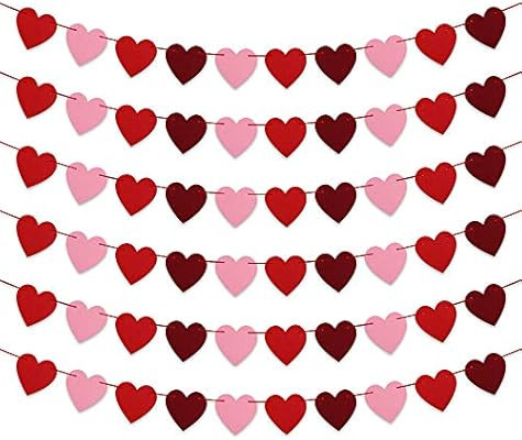 Felt Heart Garland Banner - NO DIY - 6 Pcs Valentines day Banner Decor - Valentines Decorations -... | Amazon (US)