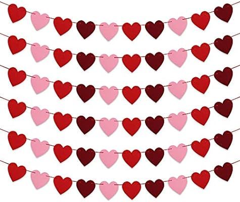 Felt Heart Garland Banner - NO DIY - 6 Pcs Valentines day Banner Decor - Valentines Decorations -... | Amazon (US)