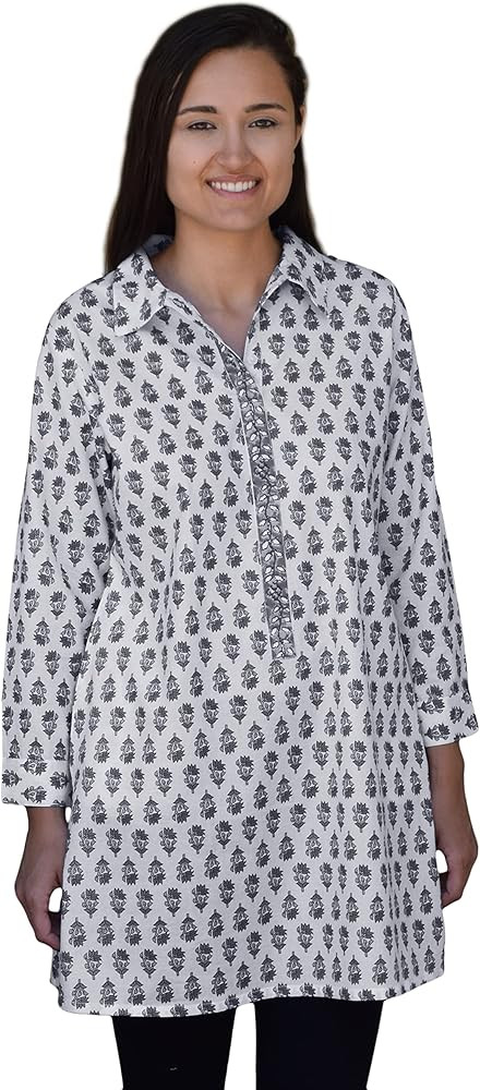 Ayurvastram Madhuri Hand Block Printed Shirt Tunic, Top, Kurti, Blouse | Amazon (US)