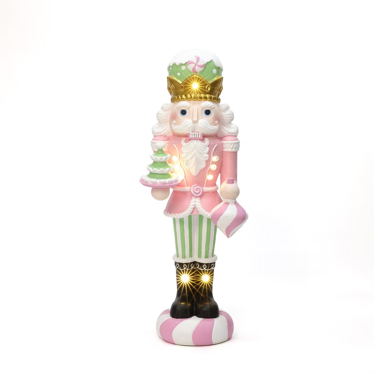 LuxenHome Lighted Nutcracker Pink Soldier with Candy Tree, Battery Operated Holiday Decoration | Target
