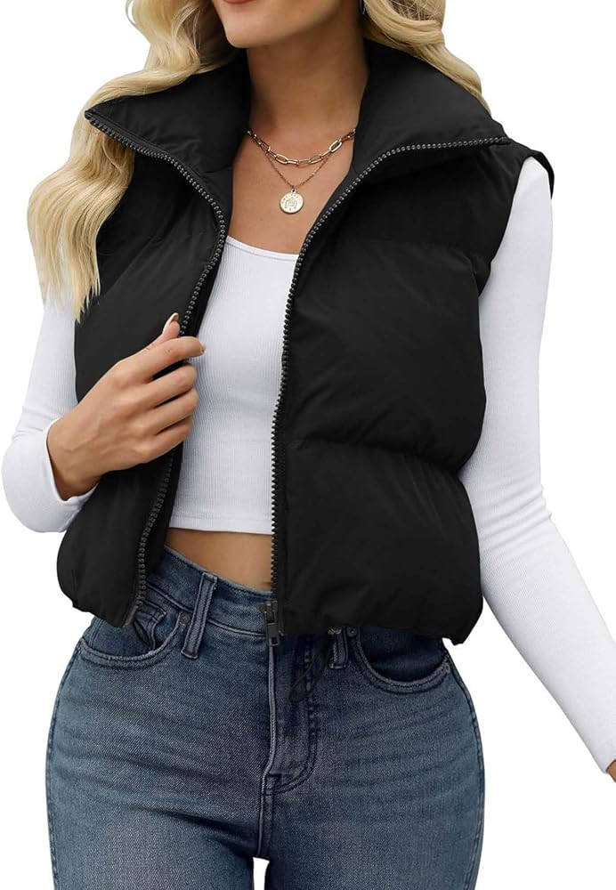 JZC Women's Crop Puffer Vest Lightweight Sleeveless Jacket 2024 Fashion Winter Outerwear Padded G... | Amazon (US)