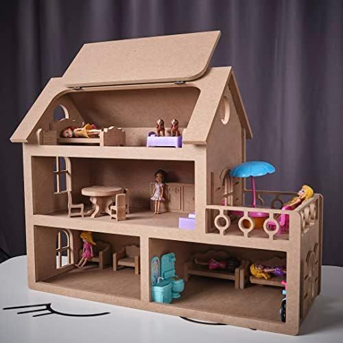 Handmade Wood Doll House 3-8 Year Old, DIY Waldorf Montessori Toys for Toddler, Wooden Dollhouse ... | Amazon (US)