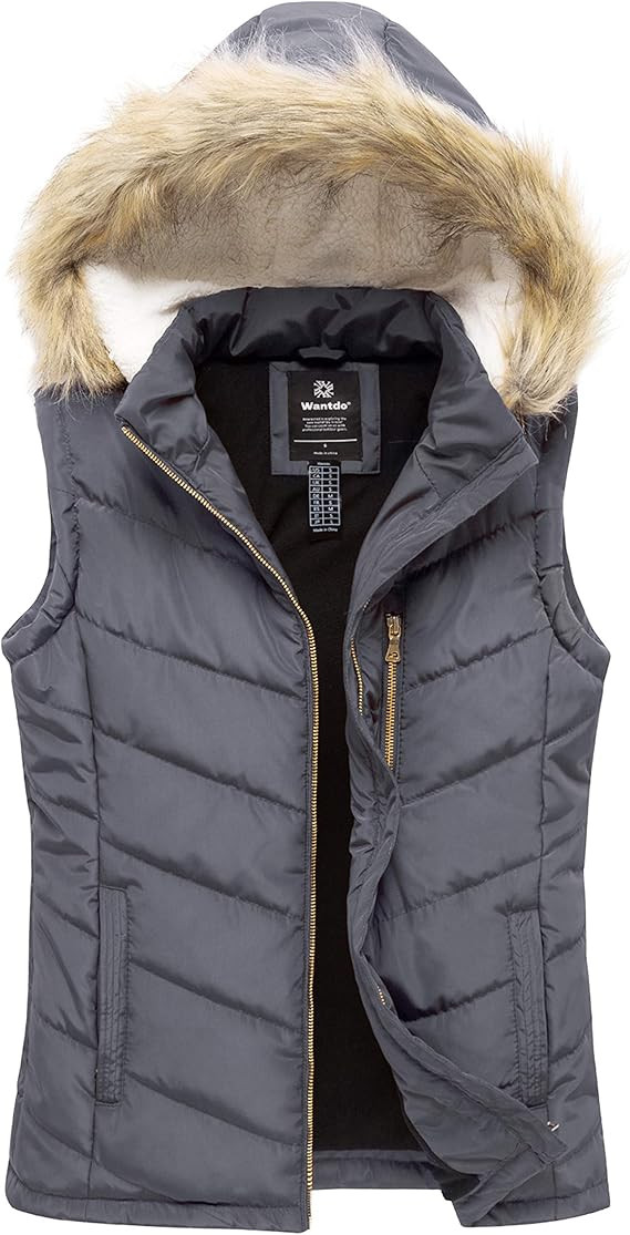 Wantdo Women's Thicken Winter Vest Quilted Warm Puffer Vest with Faux Fur | Amazon (US)