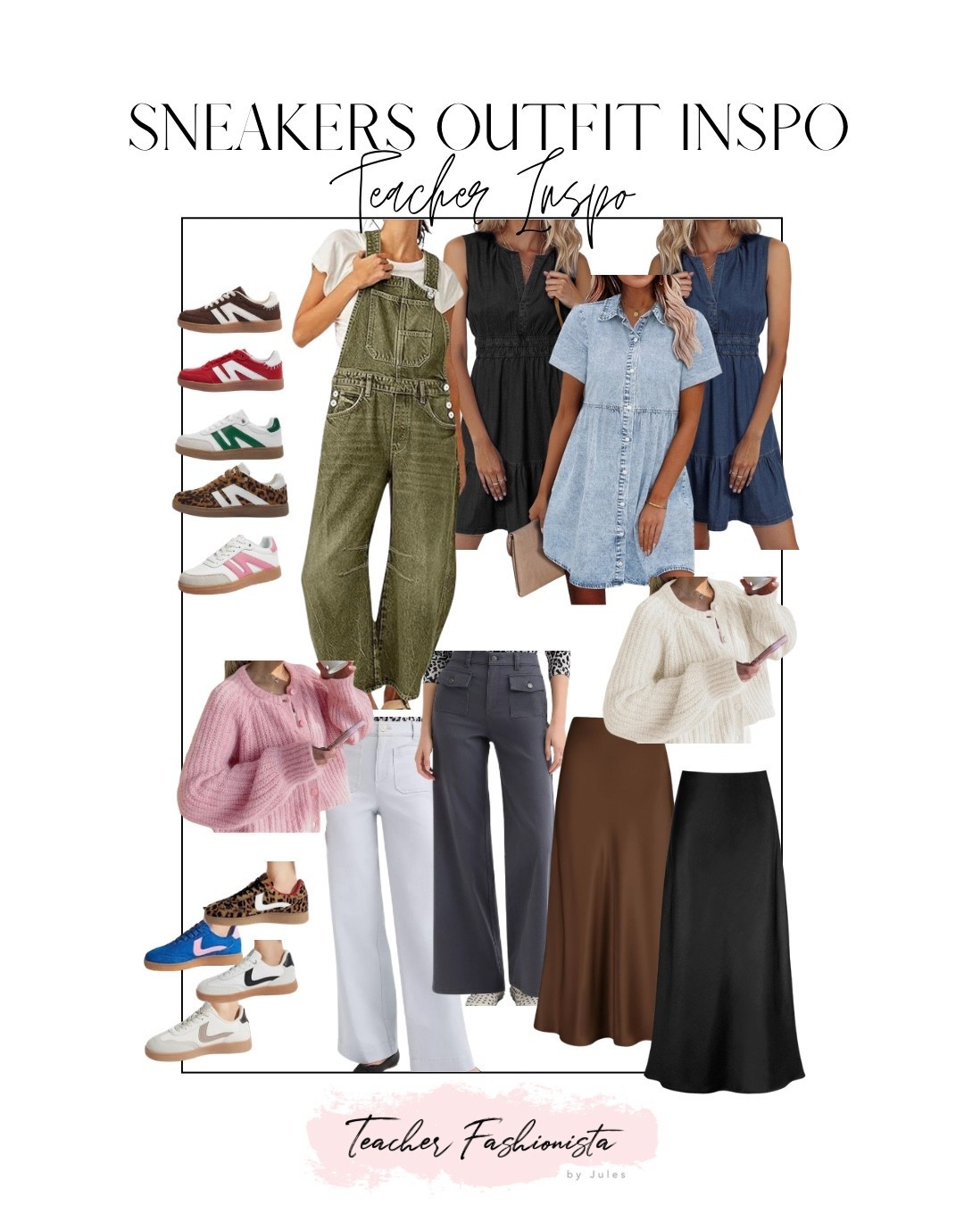 Teacher outfit inspo with sneakers for winter into spring— overalls, chunky sweater cardigan, Loft Palmer pants, satin skirts, and denim dresses! Sneakers under $40!

#LTKSeasonal #LTKSaleAlert #LTKWorkwear