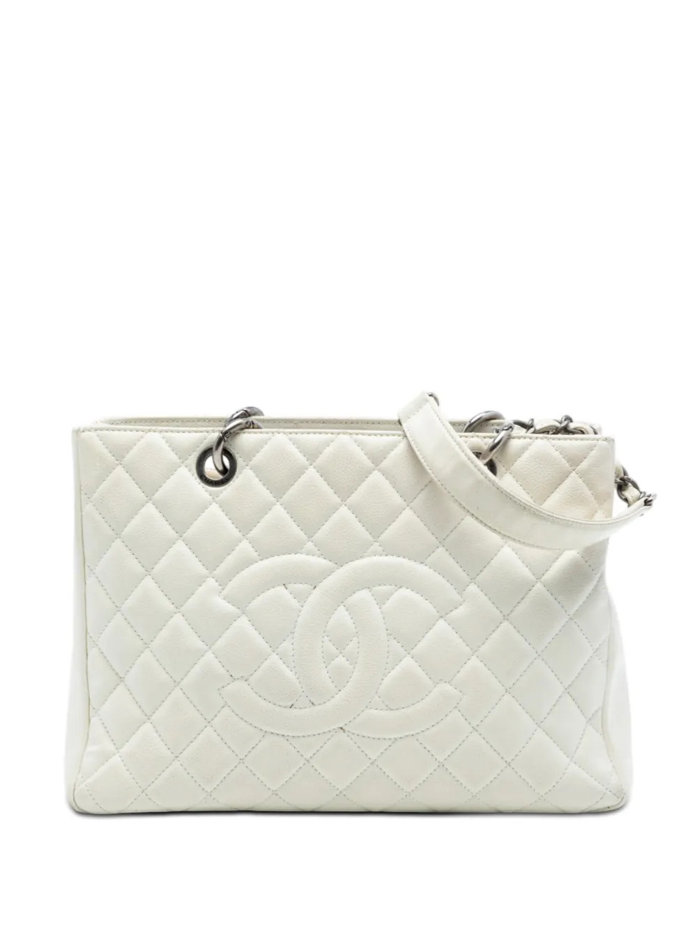 CHANEL Pre-Owned 2009-2010 Caviar Grand Shopping tote bag - White | Farfetch Global