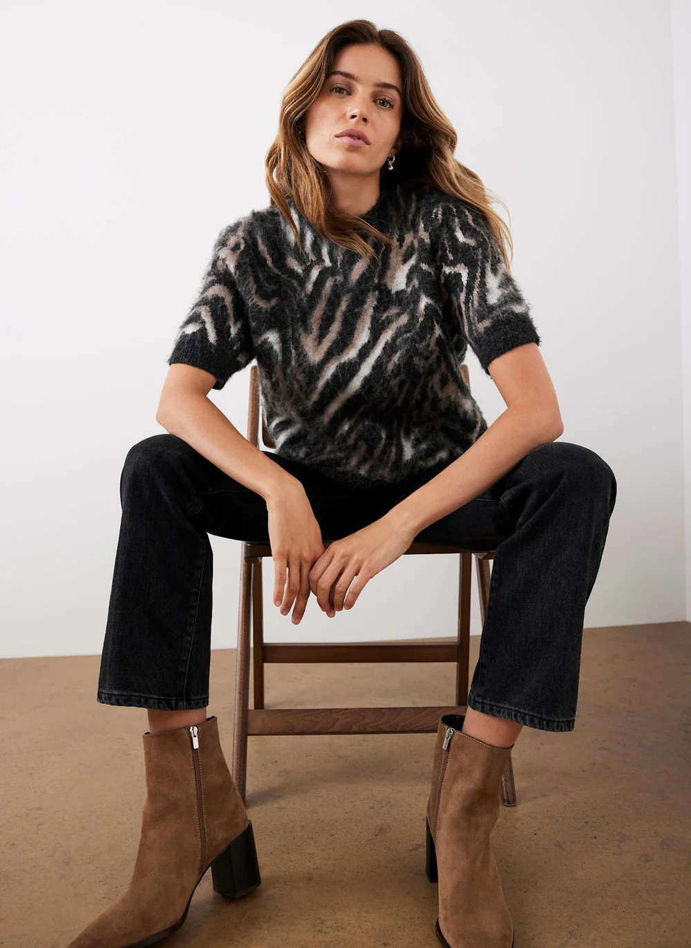 Neutral Zebra Print Knit Top | Mint Velvet