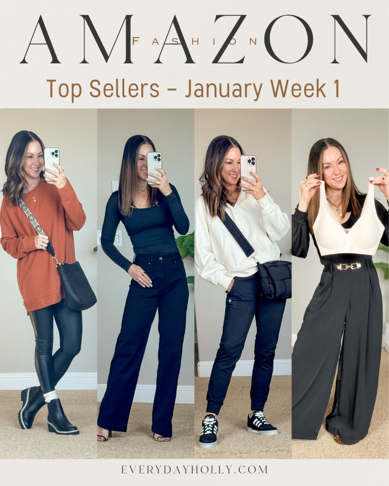 Last weeks top 5 - boot socks for chelsea boots, Faux leather leggings XS short, black wide leg jeans with stretch wearing a 2 short, fleece lined joggers wearing an XS, seamless wireless deep v bra small. Petite friendly bottoms winter outfits

#LTKStyleTip #LTKSaleAlert #LTKFindsUnder50
