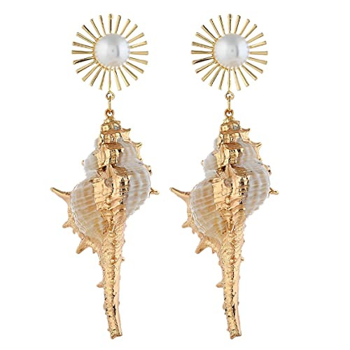 Shell Conch Earrings, Ocean Conch Seashell Dangle Earrings for Women, Bohemian Pearl Seashell Lon... | Amazon (US)