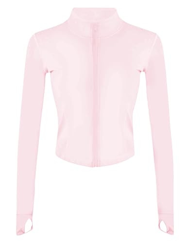 Tanming Women's Full Zip Seamless Workout Jacket Running Yoga Slim Fit Track Jacket (Pink-XL) | Amazon (US)