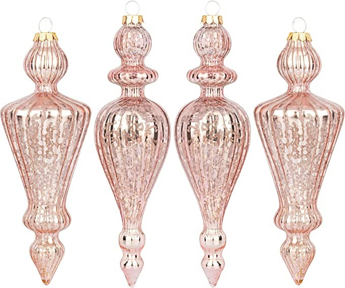 KI Store Mercury Glass Finial Pink Christmas Ornaments Set of 4 Large Hanging Christmas Finials f... | Amazon (US)