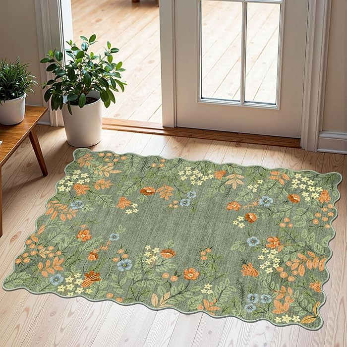Front Door Mat Outside Entrance - 2x3 Spring Green Sage Floral Non-Slip Washable Doormat Indoor O... | Amazon (US)