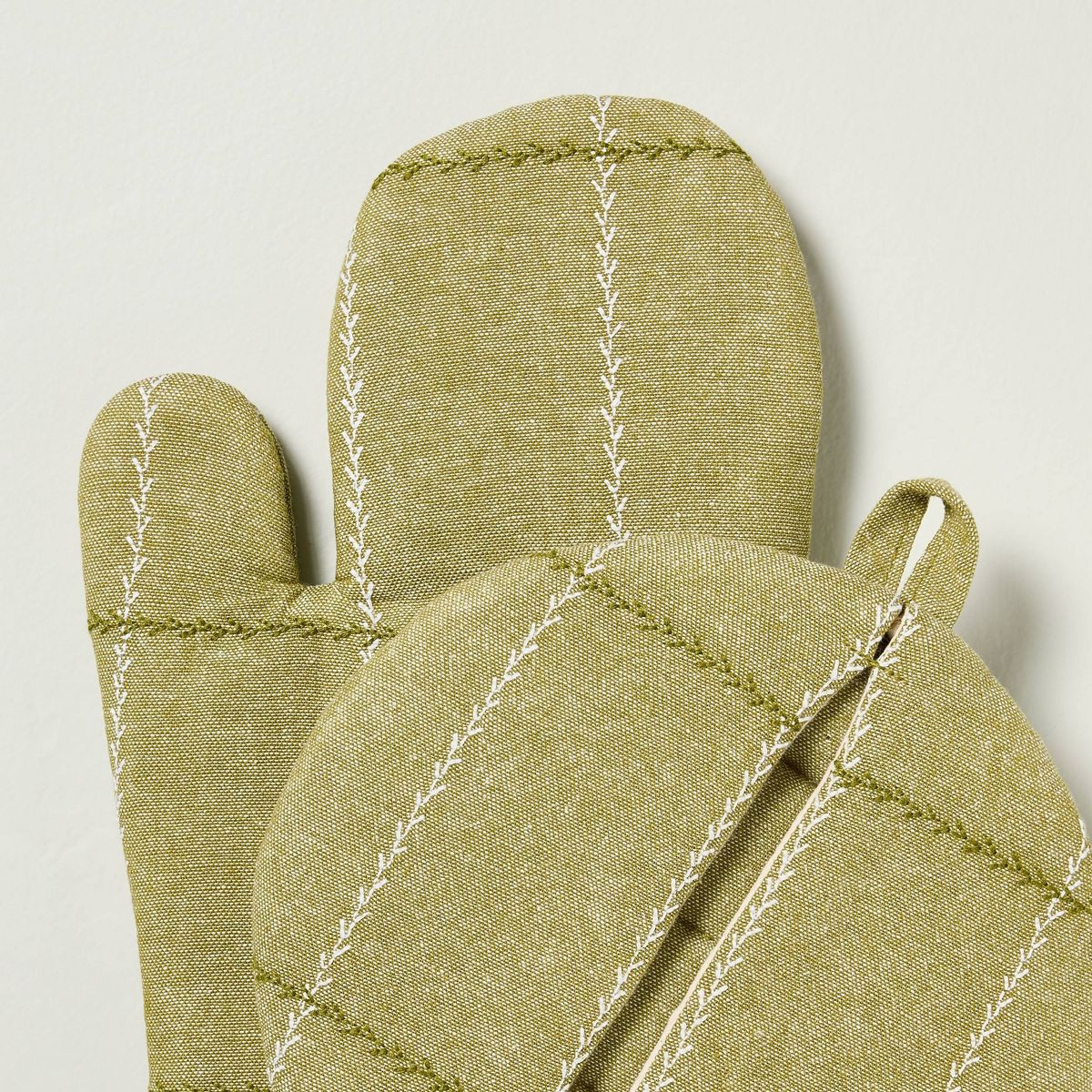 Set of 2 Faux Stitched Grid Oven Mitts Green - Hearth & Hand™ with Magnolia | Target