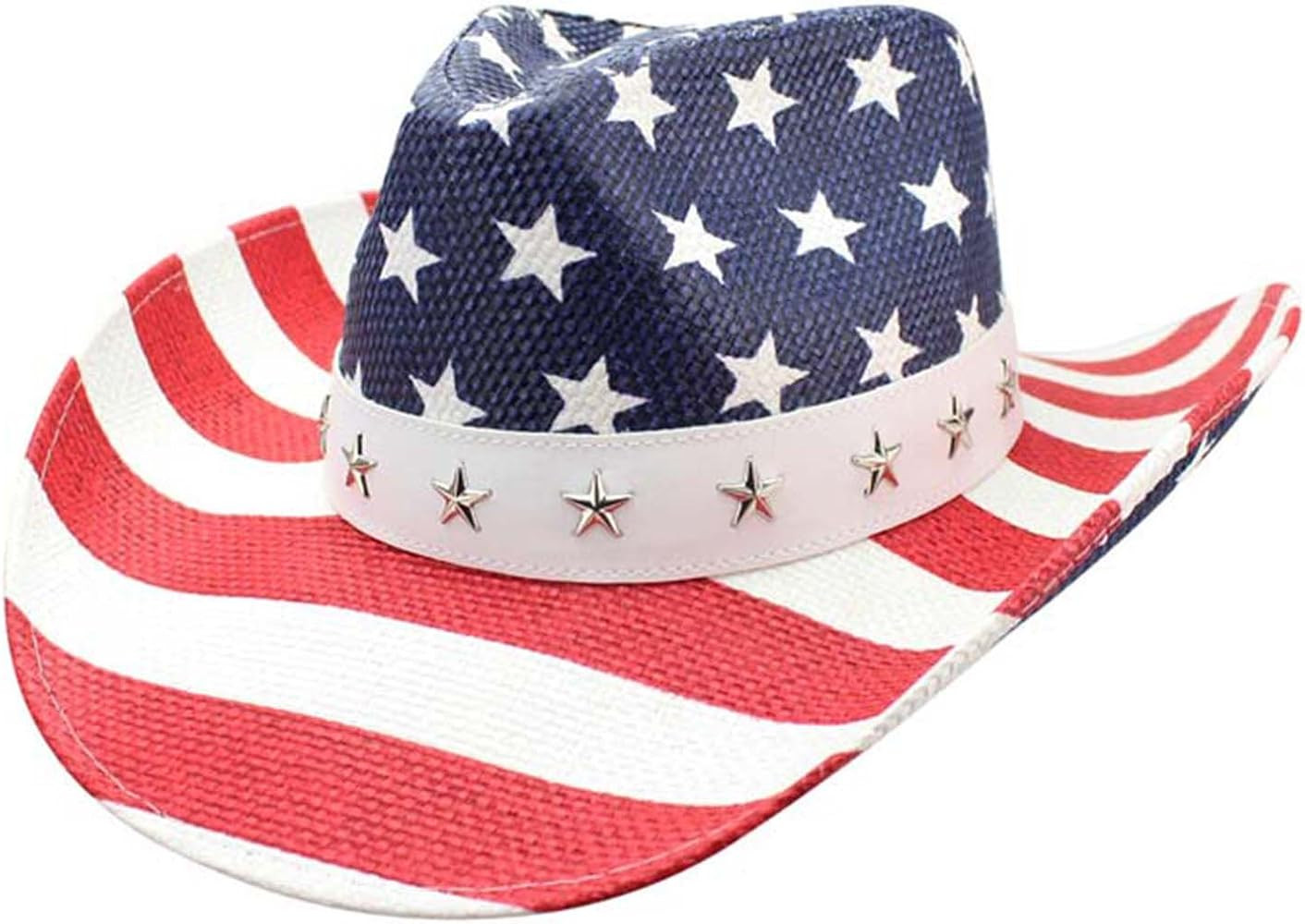 Luxury Divas Red White and Blue Star Studded Straw Cowboy Hat | Amazon (US)