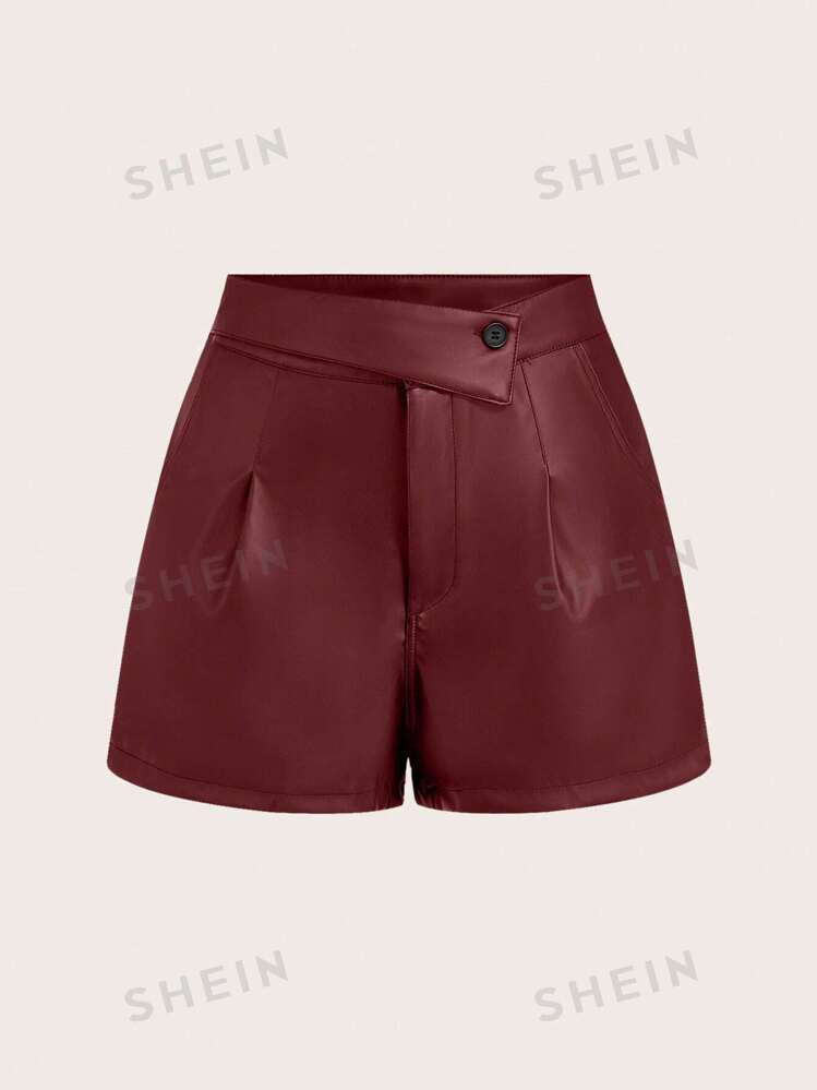 SHEIN Privé Women Solid Color Cross Waistband Straight Casual Shorts | SHEIN