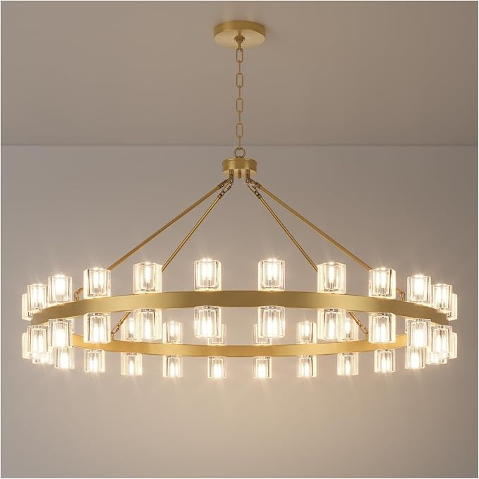 48 Inch Gold Wagon Wheel Chandelier with Crystal Shade, 48 Lights, Modern Farmhouse Style, Ideal ... | Amazon (US)