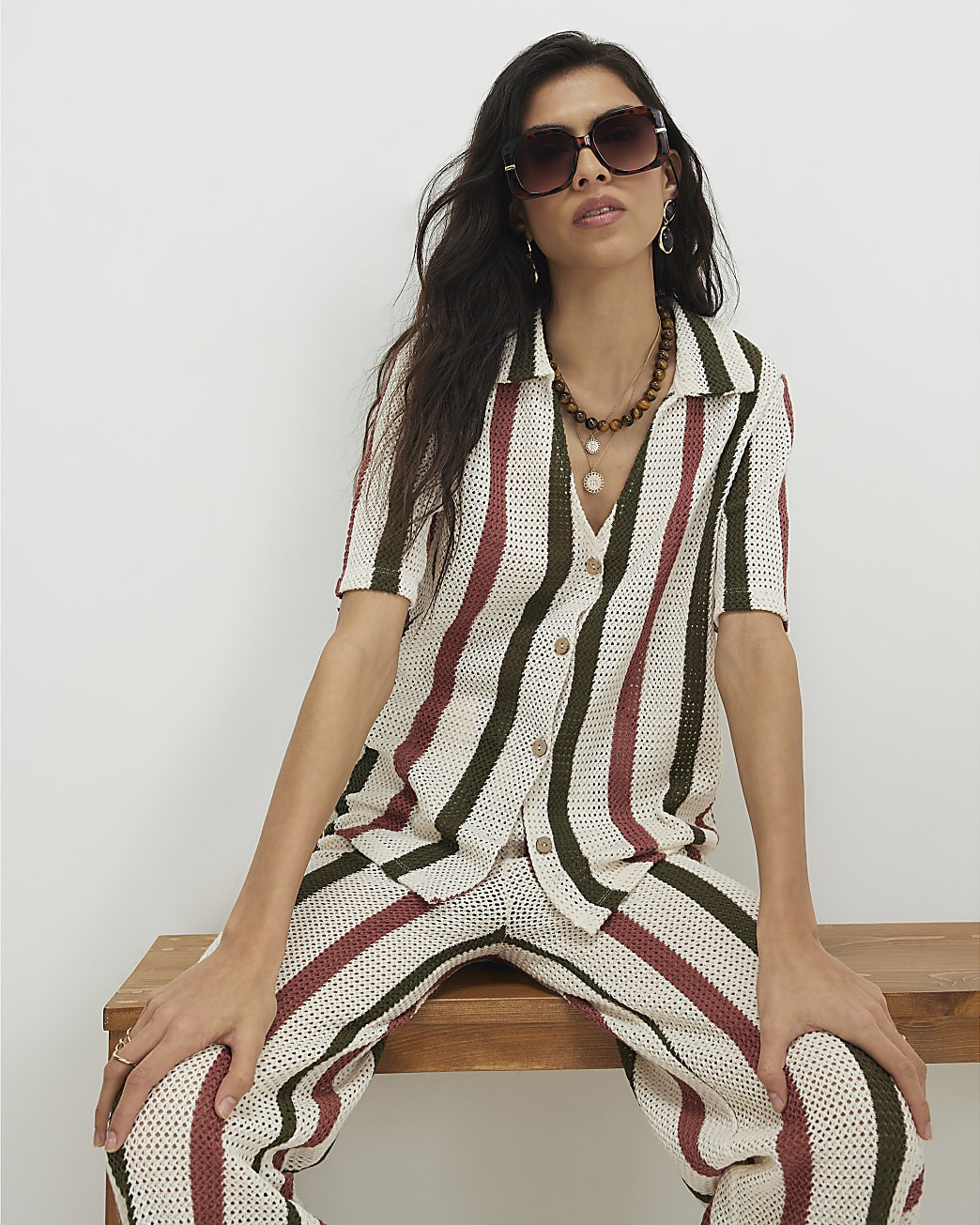 Cream Crochet Stripe Shirt | River Island UK & IE