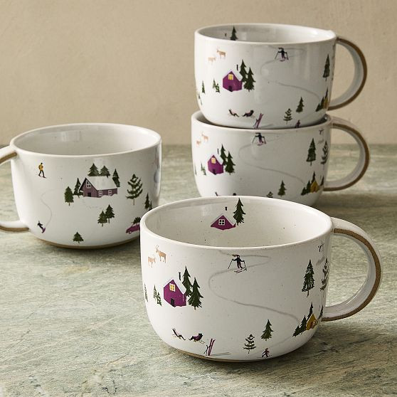 Holiday Skiers Oversized Mug, Set of 4 | West Elm (US)