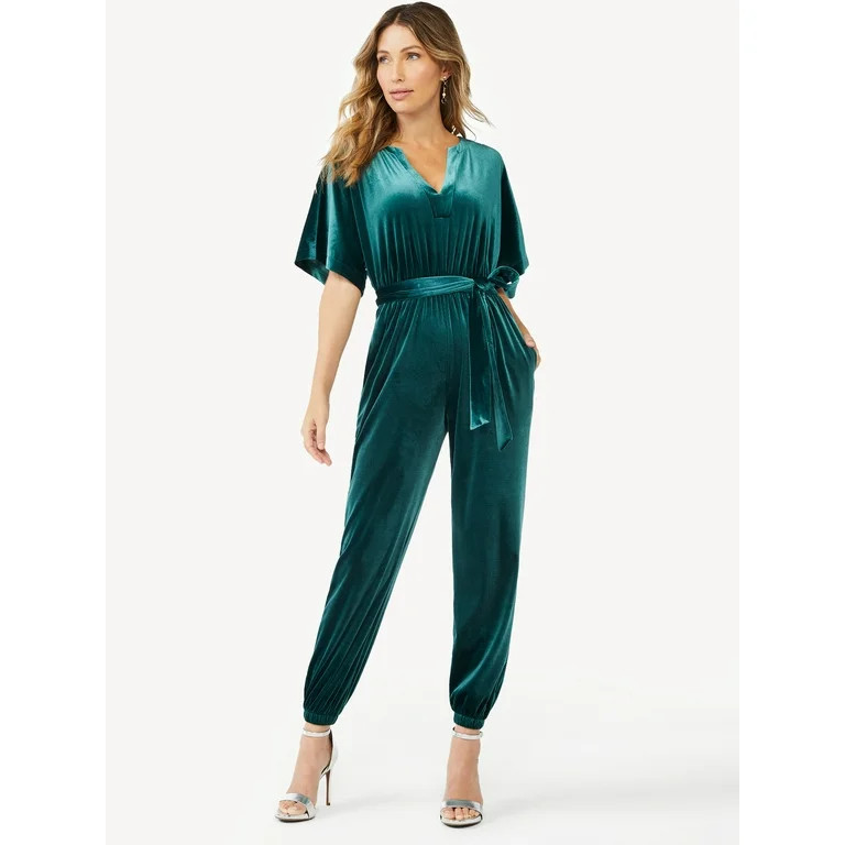 Sofia Jeans by Sofia Vergara Women's Velvet Jumpsuit with Squared Sleeves | Walmart (US)
