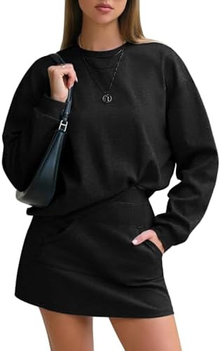 EXLURA Women 2 Piece Set Airport Outfit 2025 Fall Skirt Sets Cotton Travel Sweat Suit Casual Loun... | Amazon (US)