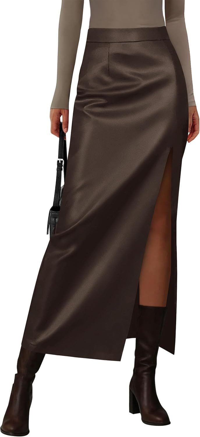 PRETTYGARDEN Women's Faux Leather Long Pencil Skirt | Amazon (US)