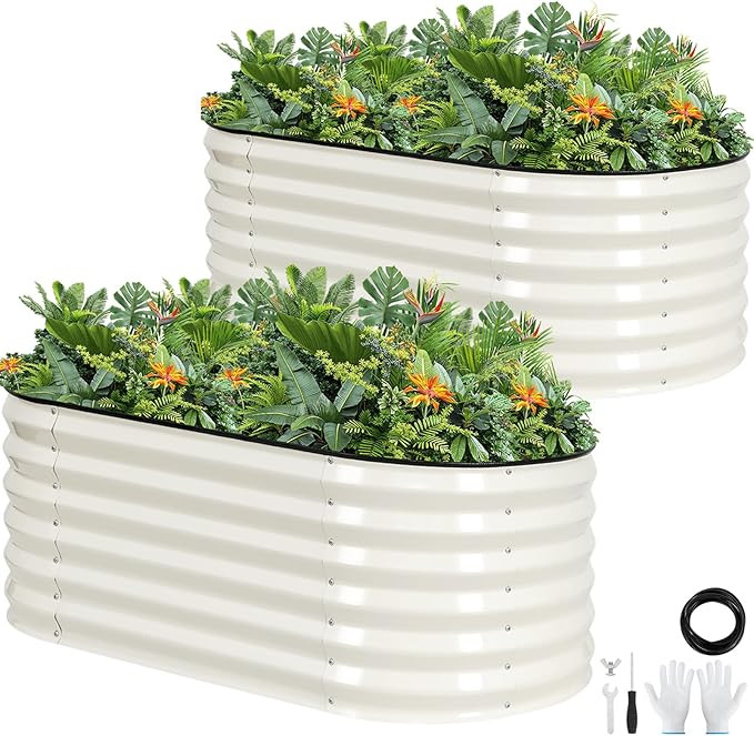 Galvanized Raised Garden Bed Outdoor |17'' Tall Planter Box Outdoor for Deep Root Plants | 2Pcs R... | Amazon (US)