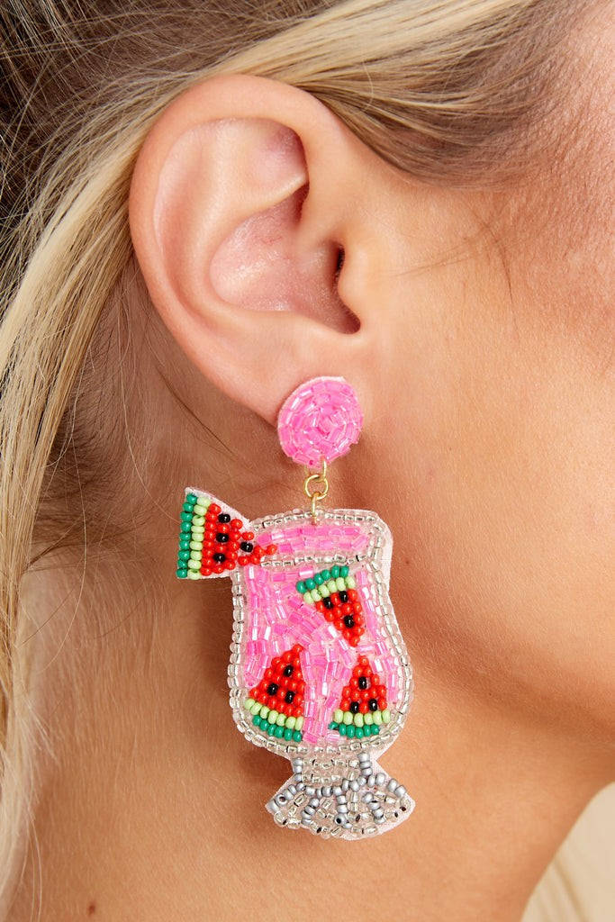 Time To Refresh Pink Beaded Earrings | Red Dress 