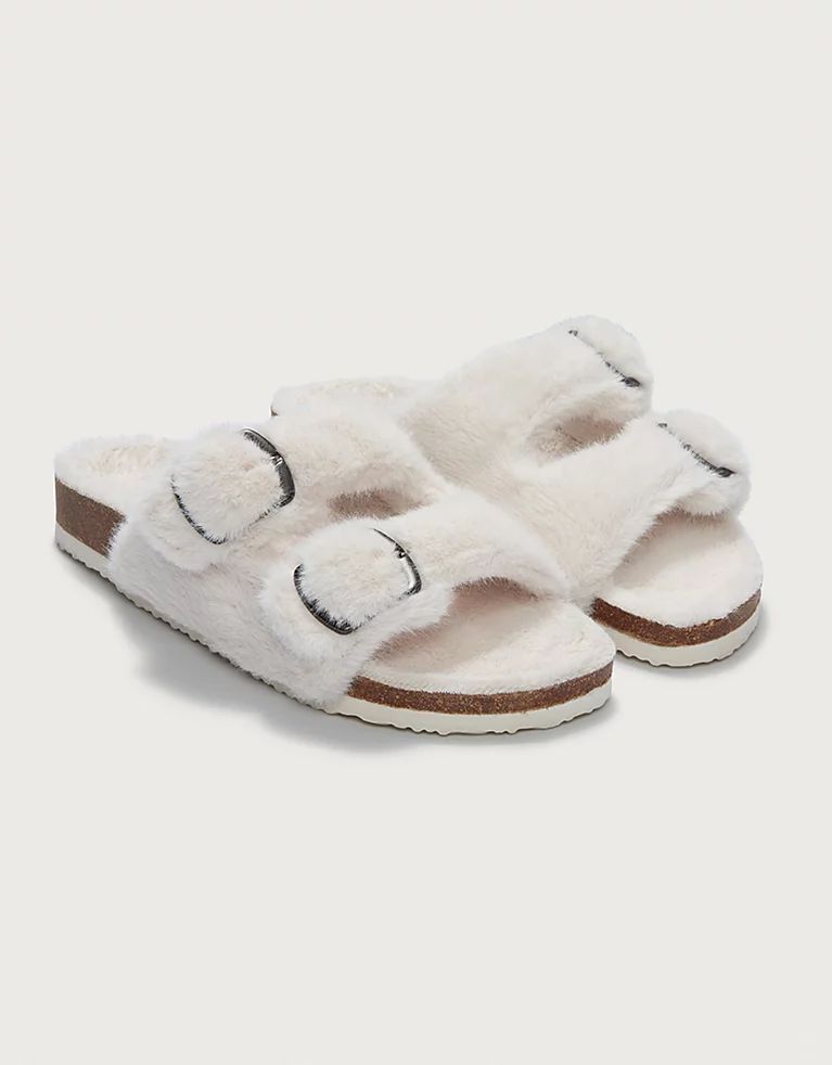 Faux Fur Buckle Cork Slider Slippers | The White Company (UK)