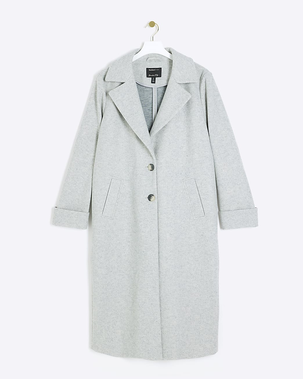 Grey button up longline coat | River Island (UK & IE)