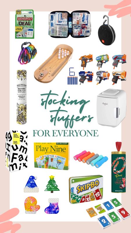 Stocking stuffers for everyone in the family! Some of these are silly like the little nerf guns and some of these are actually so useful like the first aid kit or games for the family. #games #stockingstuffers #christmas #family 

#LTKfamily #LTKHoliday #LTKGiftGuide