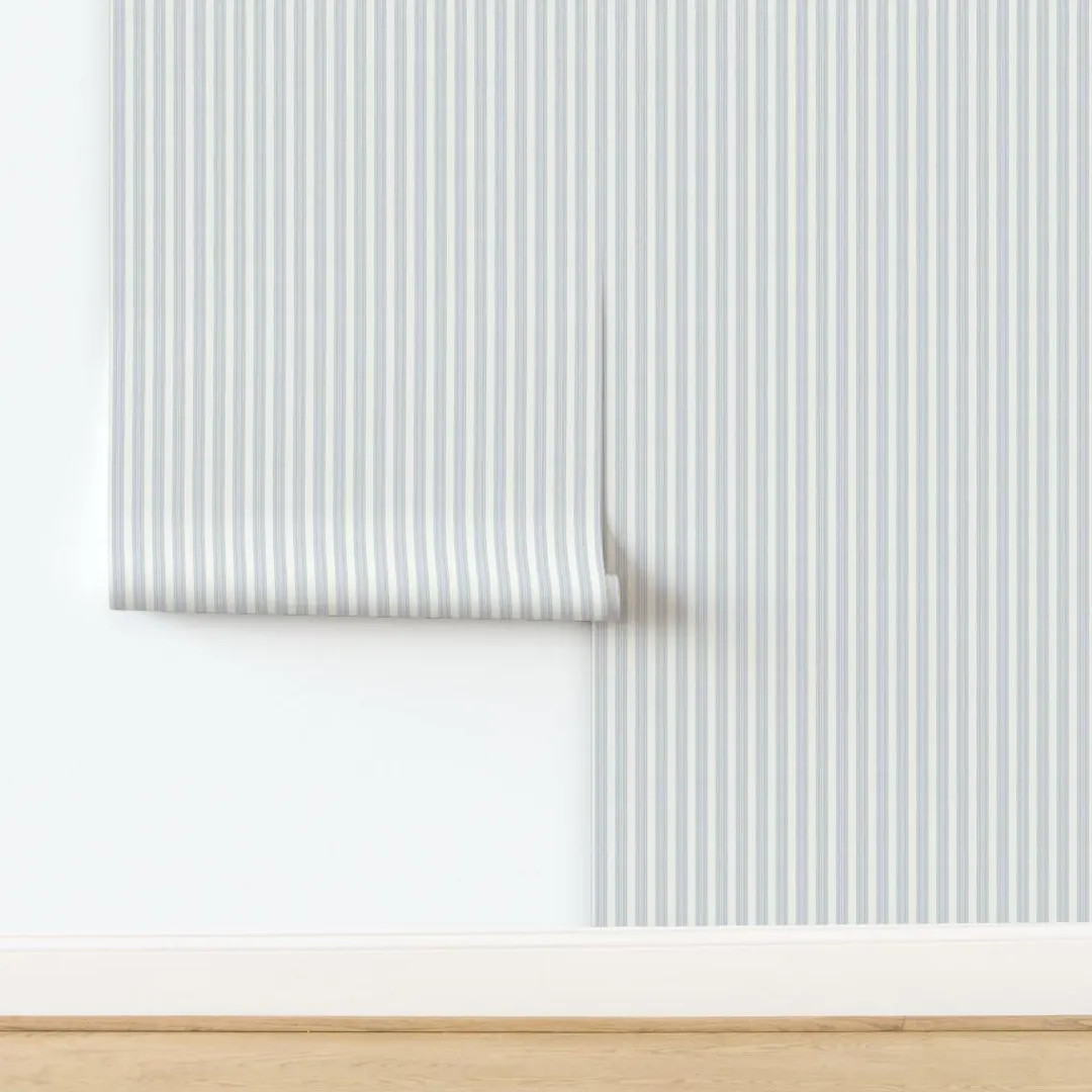 Blue Gray Stripe Non-Pasted Wallpaper Neutral Blue Small Scale - Blue Ticking Stripe by danika_he... | Etsy (US)
