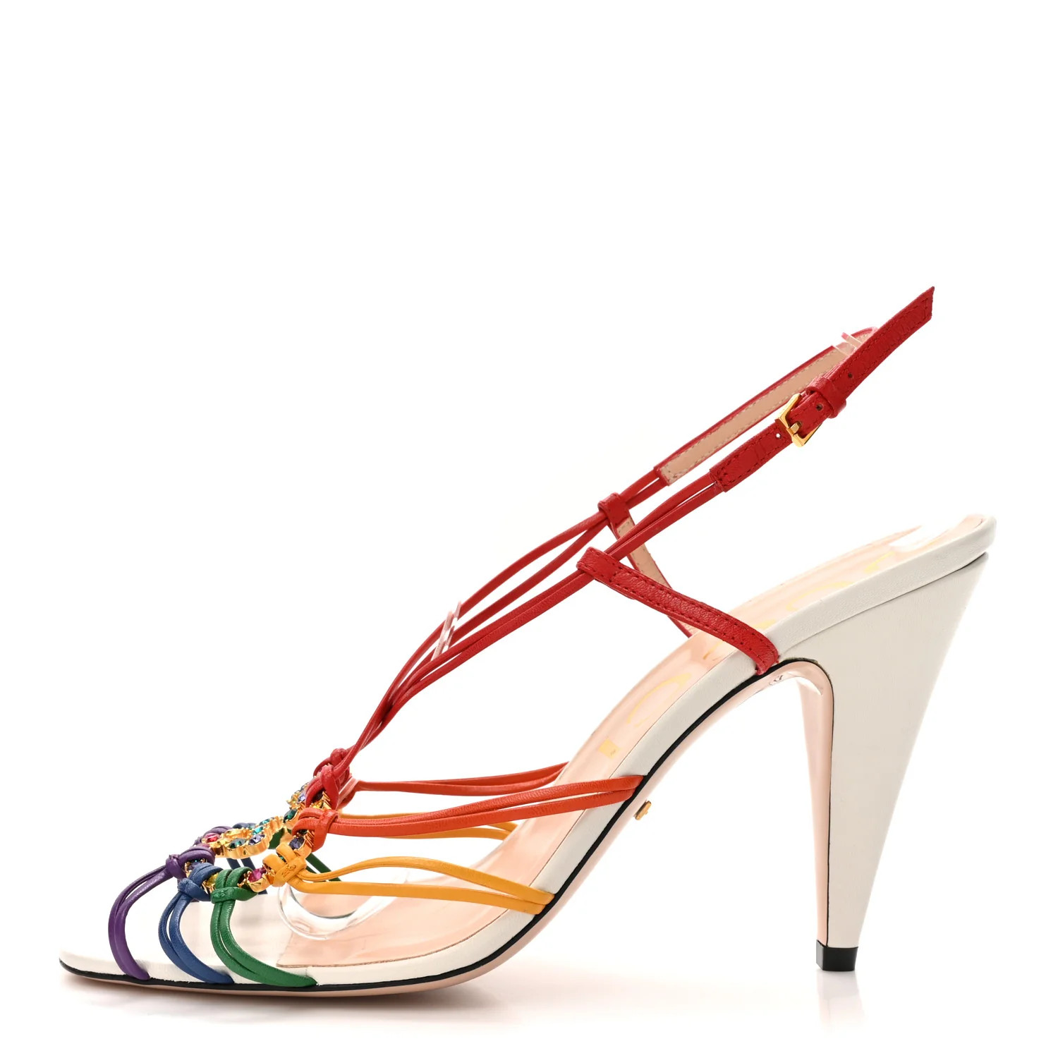 Calfskin Crystal GG Isa Ankle Strap Mid Heel Sandals 40 Multicolor | FASHIONPHILE (US)