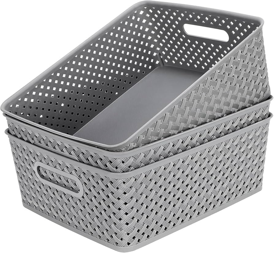MaxGear Organization and Storage 3 Packs, Plastic Bins Organizer Bins, Woven Baskets for Storage,... | Amazon (US)