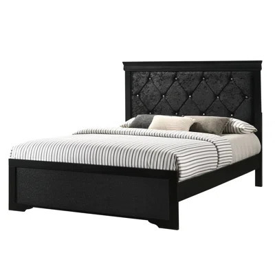 Black Finish King Size Bed With Upholstered Headboard And Enticing Button Tufting, Wood Foundation Component Comfy Stunning Solid Frame | Wayfair North America