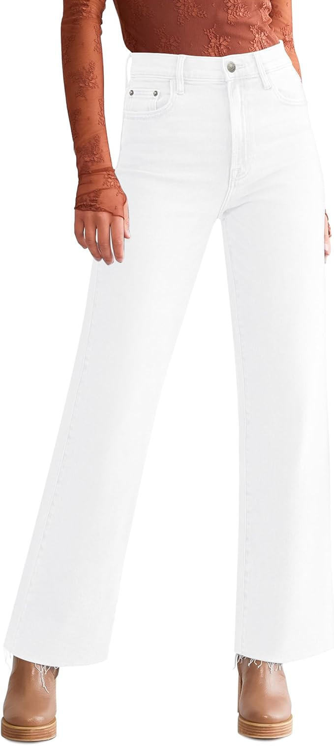 Straight Leg Jeans for Women Trendy High Waisted Cropped Boyfriend Mom Stretchy Frayed Hem Loose ... | Amazon (US)