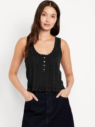 Sleeveless Pointelle Cropped Henley Top | Old Navy (US)