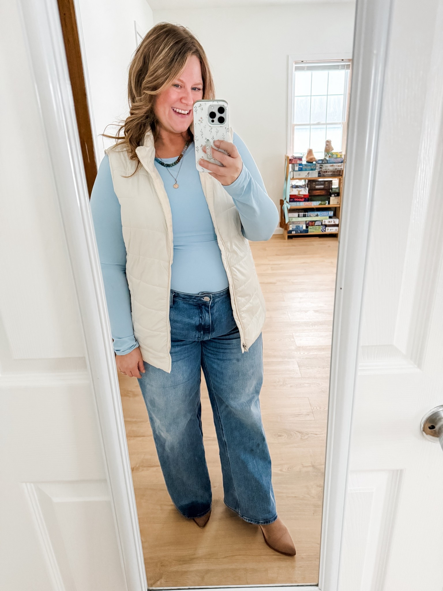 Wearing an XL in my light blue top and a 32 (28 inseam) in my jeans.  My vest is older but I linked a super similar one!

#LTKootd #LTKMidsize #LTKmomlife
