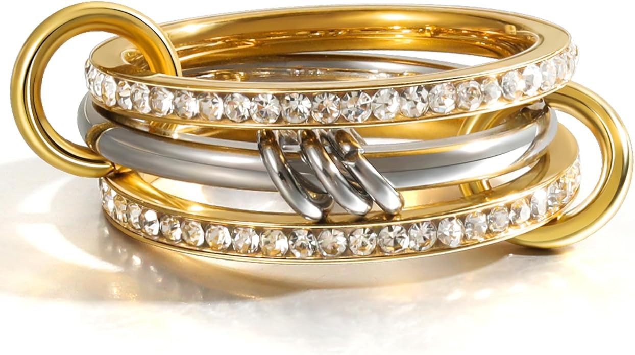 Gold Stackable Rings for Women Non Tarnish 18k Gold Plated Cubic Zirconia Rings Statement Multi R... | Amazon (US)