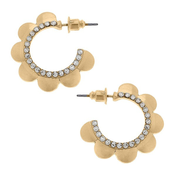 Caroline Pavé Scalloped Hoop Earrings in Worn Gold | CANVAS